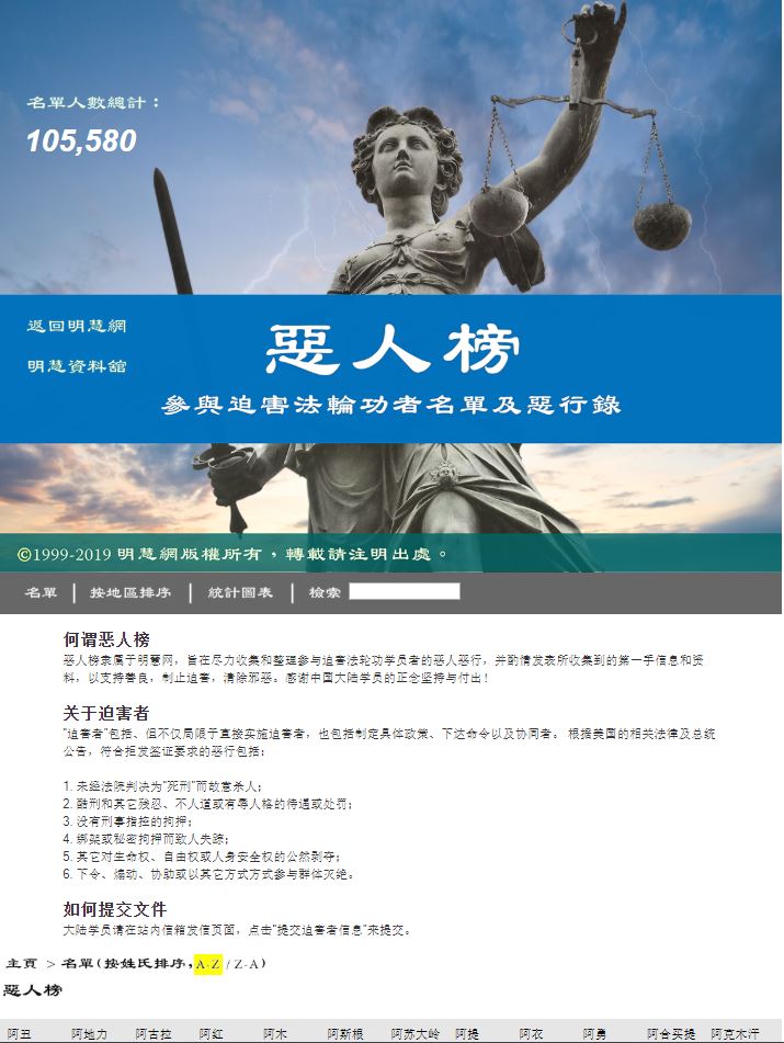Image for article اولین فهرست در وب‌سایت مینگهویی با نام 105.580 عامل آزار و شکنجه فالون گونگ