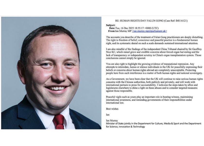 Image for article حمایت وزیر مشاور بریتانیا از رویدادهای روز حقوق بشرِ گروه فالون گونگ